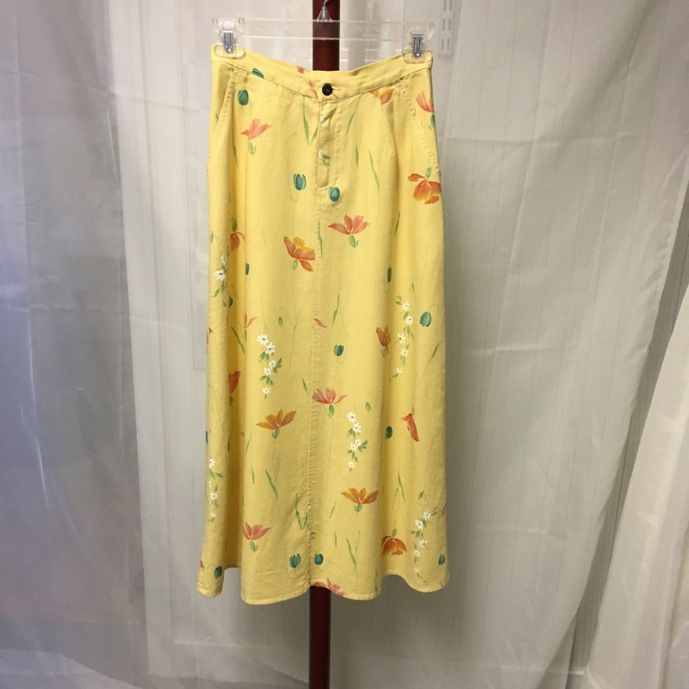 Liz Claiborne Lizwear Size 2P Yellow floral print skirt 90s
